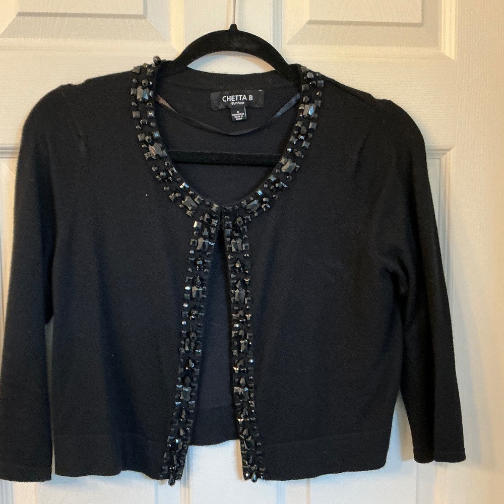 Crop dress sweater with black beaded trim